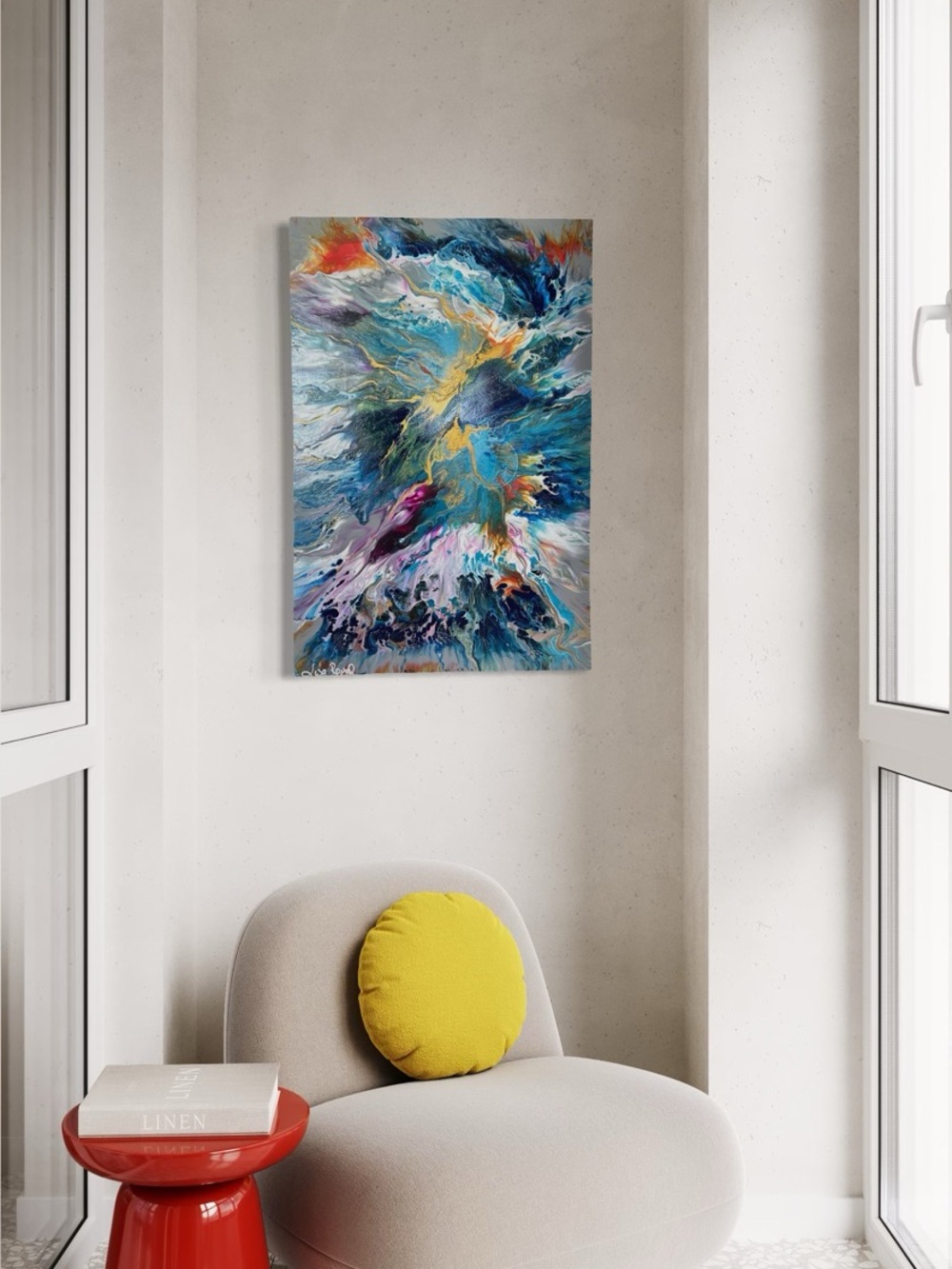 Abstract Ocean Burst Canvas Wall Art - Blue, Teal & Gold 24x36